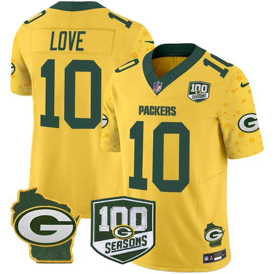 Men's Packers 100th Season & Home Patch Cheese Vapor Limited Jersey – All Stitched