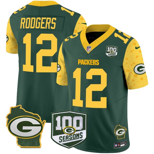 Men's Packers 100th Season & Home Patch Cheese Vapor Limited Jersey – All Stitched
