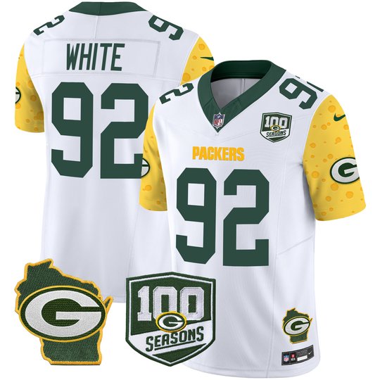 Men's Packers 100th Season & Home Patch Cheese Vapor Limited Jersey – All Stitched