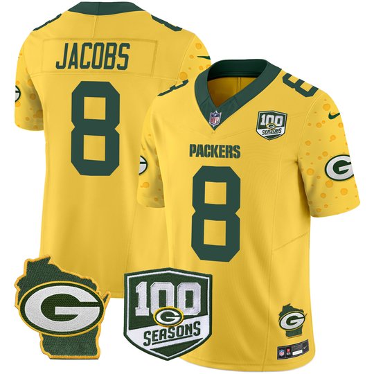 Men's Packers 100th Season & Home Patch Cheese Vapor Limited Jersey – All Stitched