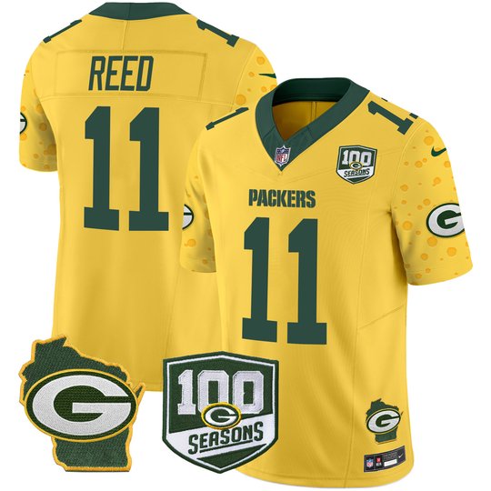 Men's Packers 100th Season & Home Patch Cheese Vapor Limited Jersey – All Stitched