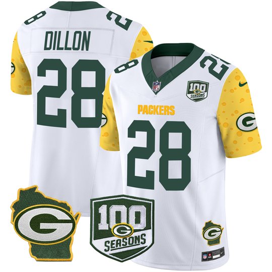 Men's Packers 100th Season & Home Patch Cheese Vapor Limited Jersey – All Stitched
