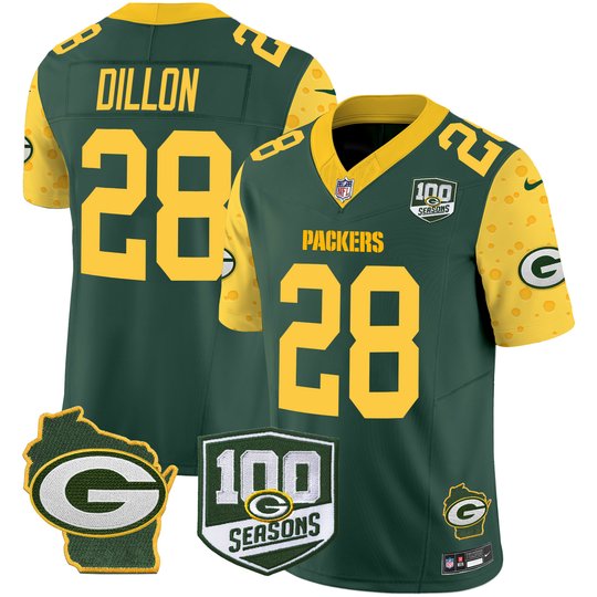 Men's Packers 100th Season & Home Patch Cheese Vapor Limited Jersey – All Stitched