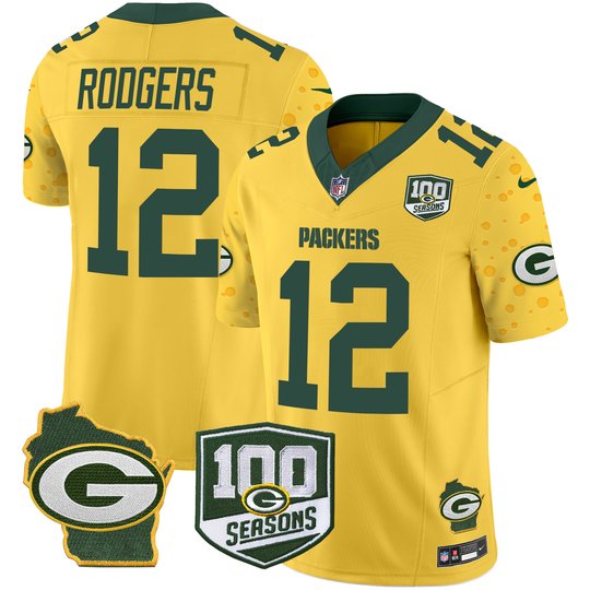 Men's Packers 100th Season & Home Patch Cheese Vapor Limited Jersey – All Stitched