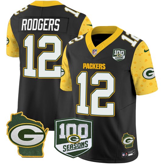 Men's Packers 100th Season & Home Patch Cheese Vapor Limited Jersey – All Stitched