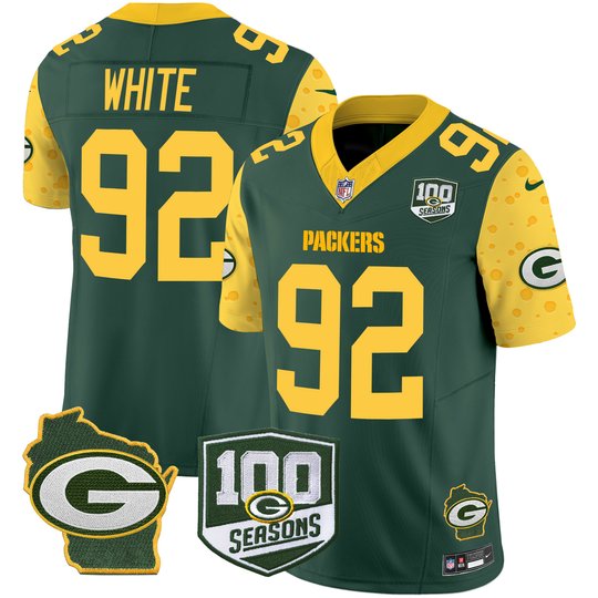 Men's Packers 100th Season & Home Patch Cheese Vapor Limited Jersey – All Stitched
