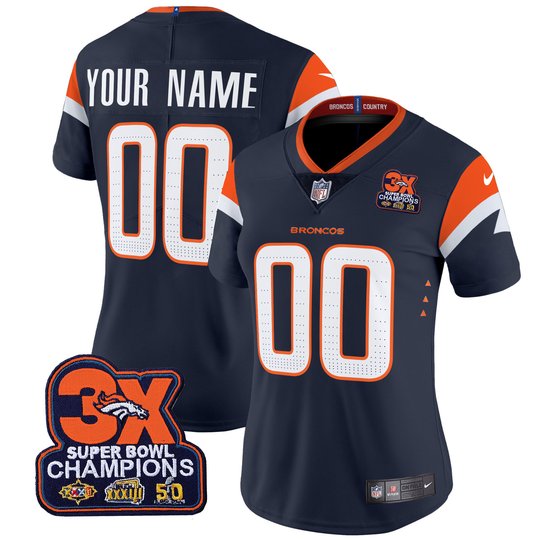 Denver Broncos 3-Time Champions Patch Vapor Limited Custom Jersey - All Stitched