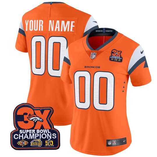 Denver Broncos 3-Time Champions Patch Vapor Limited Custom Jersey - All Stitched