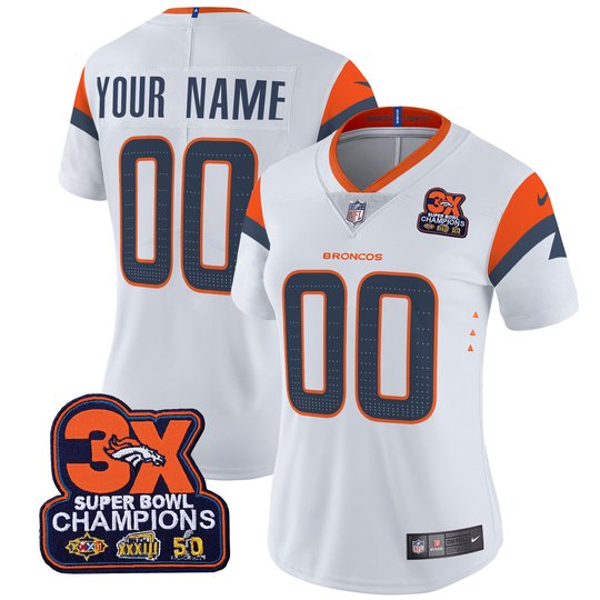 Denver Broncos 3-Time Champions Patch Vapor Limited Custom Jersey - All Stitched