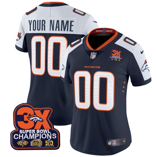 Denver Broncos 3-Time Champions Patch Vapor Limited Custom Jersey - All Stitched