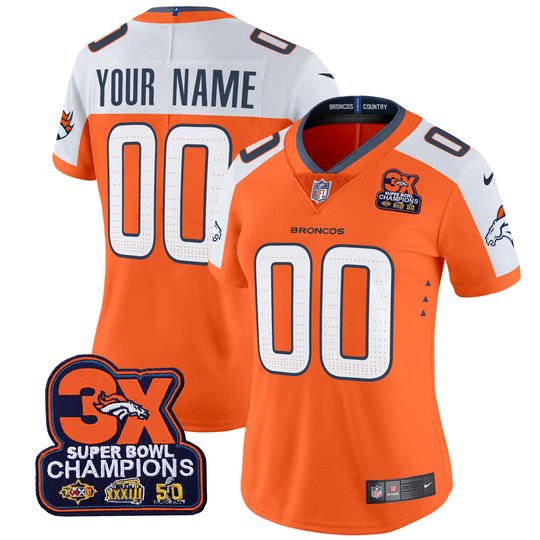 Denver Broncos 3-Time Champions Patch Vapor Limited Custom Jersey - All Stitched