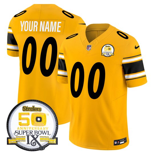 Steelers 50th Anniversary Of Super Bowl IX Patch Vapor Limited Custom Jersey - All Stitched