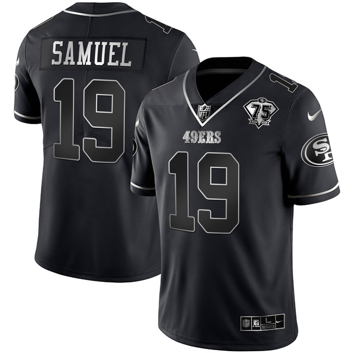 San Francisco 49ers 75th Anniversary Patch Black Silver Limited Jersey - All Stitched