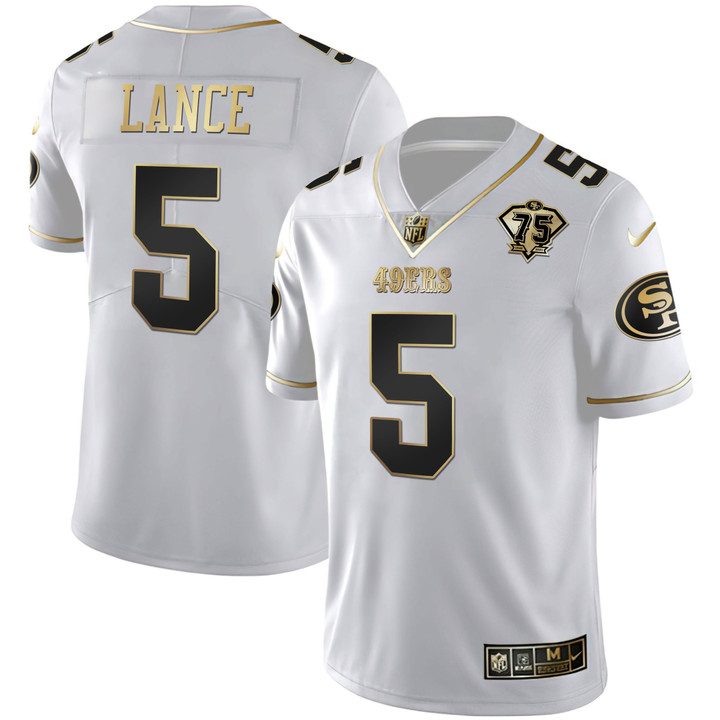 Men's Trey Lance San Francisco 49ers 75th Anniversary Patch Gold & Split Jersey - All Stitched