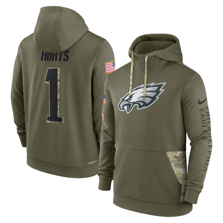 Eagles 2022 Salute to Service Therma Performance Pullover Hoodie - Olive - All Printed