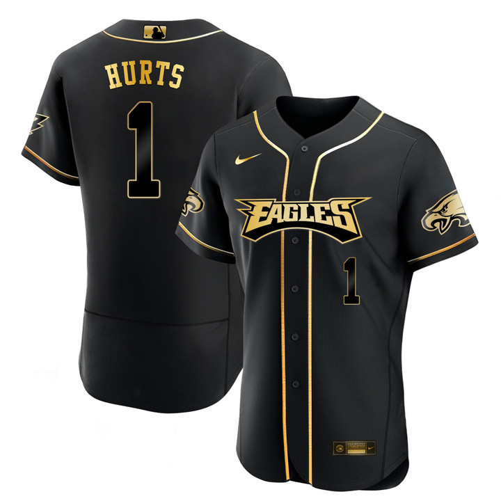 Men's Eagles Baseball White Gold & Black Gold Jersey - All Stitched