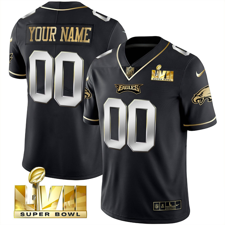 Eagles Super Bowl Gold Custom Vapor Jersey - All Stitched