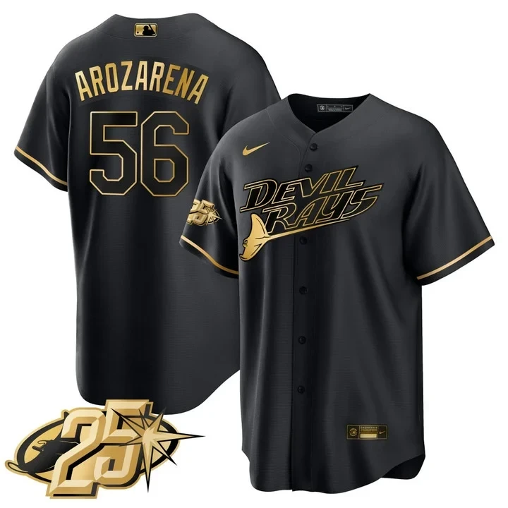 Tampa Bay Rays Randy Arozarena Black Gold Jersey - All Stitched