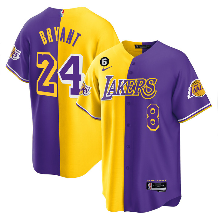Men's Los Angeles Lakers Split Baseball Jersey - All Stitched