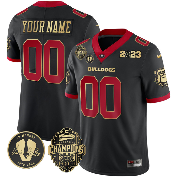Georgia Bulldogs 2023 Vince Dooley Patch Gold Custom Jersey - All Stitched