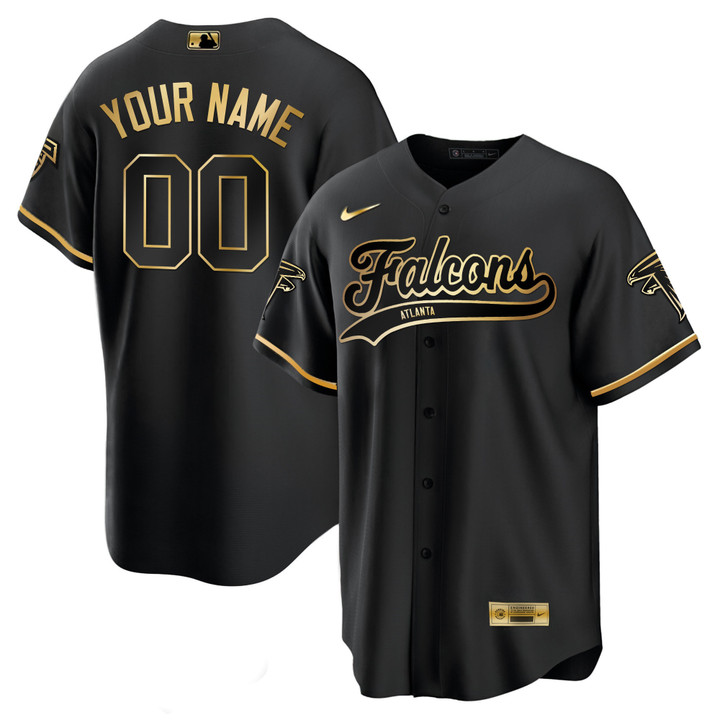 Atlanta Falcons Black Gold & White Gold Baseball Custom Jersey - All Stitched