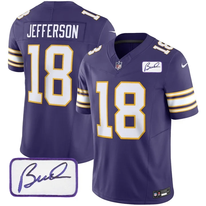 Minnesota Vikings Justin Jefferson Purple Bud Grant Patch Jersey - All Stitched