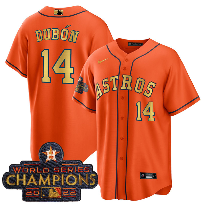 Mauricio Dubón Astros Orange Gold Champions Patch Jersey - All Stitched