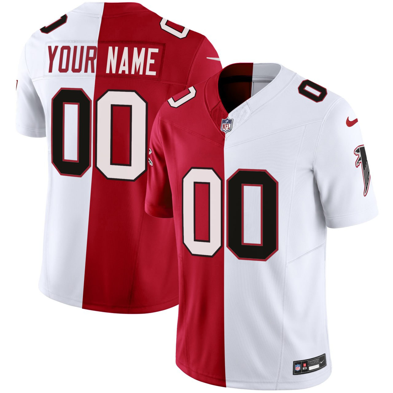 Atlanta Falcons Split Red White Custom Jersey - All Stitched