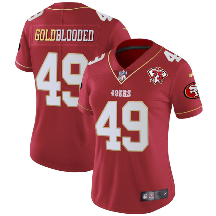 Women's Gold Blooded San Francisco 49ers Red White Gold Jersey - All Stitched