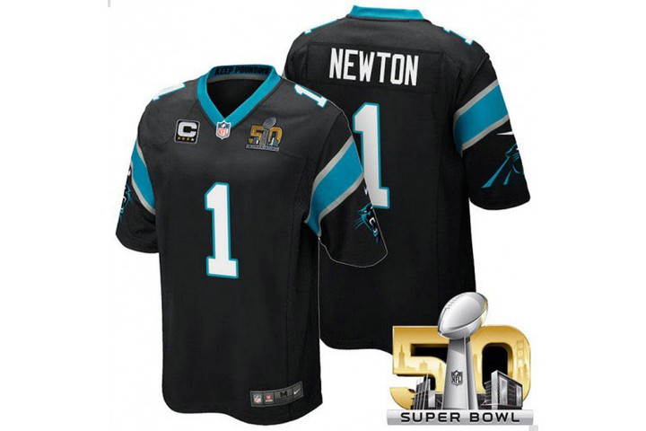 Cam Newton Carolina Panthers Super Bowl 50 Black Jersey - All Stitched