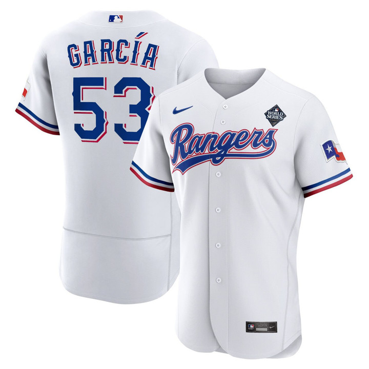 Adolis Garcia Texas Rangers 2023 World Series White Jersey - All Stitched