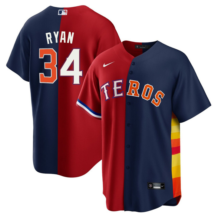 Nolan Ryan Texas Rangers Houston Astros Split Jersey - All Stitched