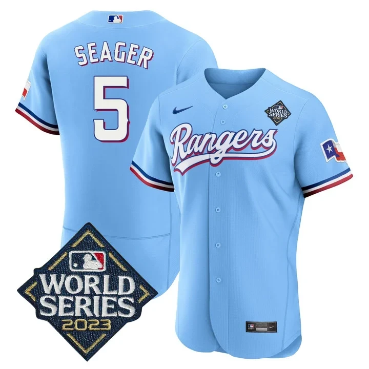 Corey Seager Texas Rangers 2023 World Series Light Blue Jersey - All Stitched