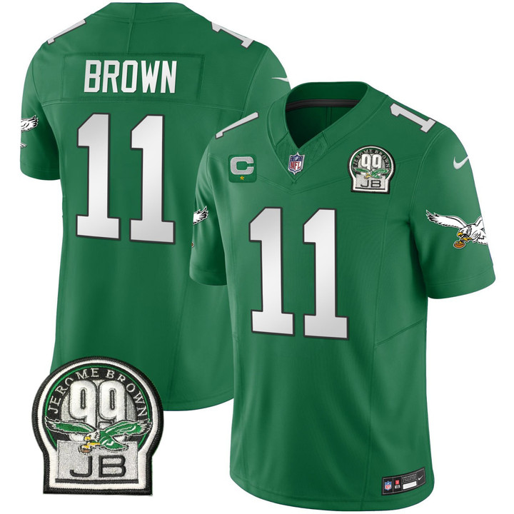 A.J. Brown Philadelphia Eagles Kelly Green Jerome Brown Patch Jersey - All Stitched