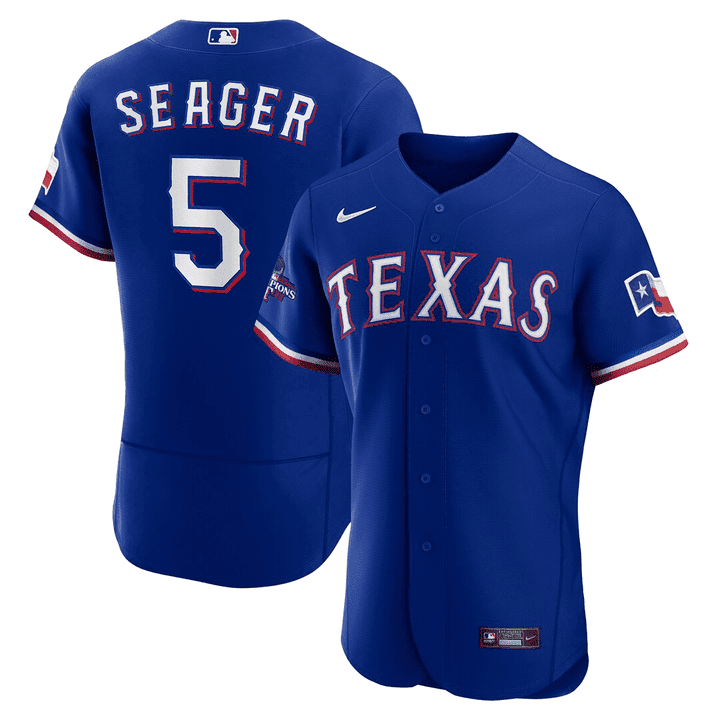 Men's Texas Rangers 2023 World Series Champions Patch Royal Blue Jersey - All Stitched