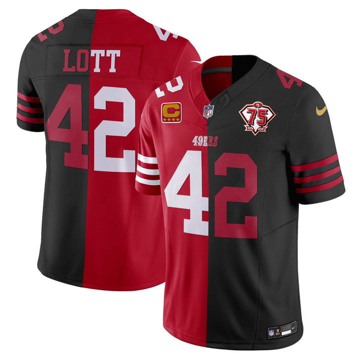 Ronnie Lott San Francisco 49ers Split Red Black Jersey - All Stitched