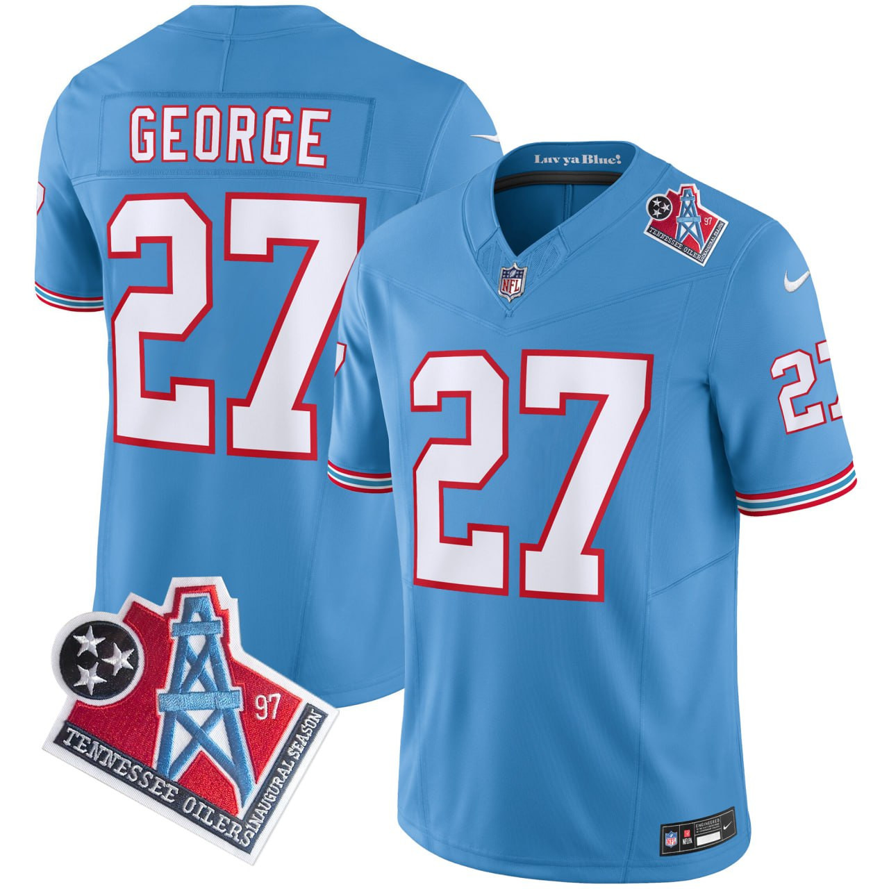 Eddie George Tennessee Titans Light Blue Jersey – All Stitched