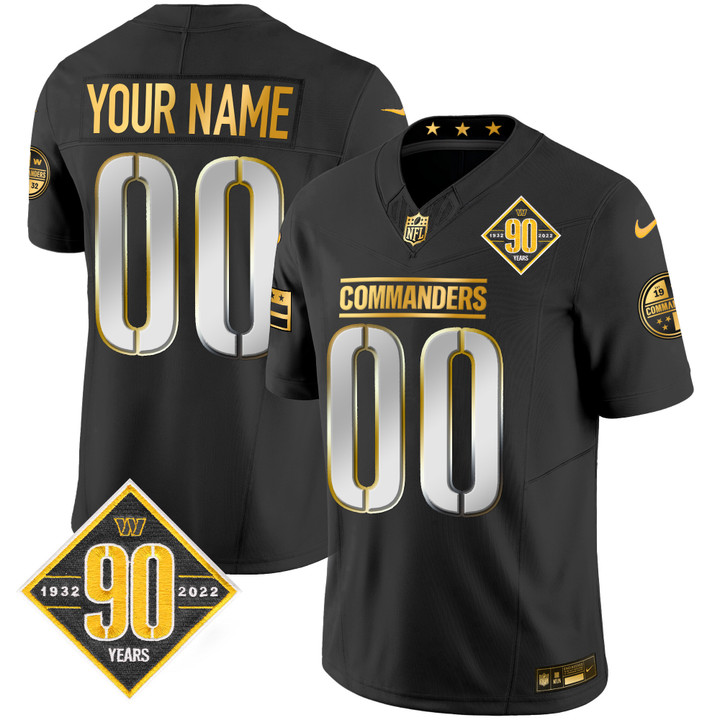 Washington Commanders 90th Anniversary Patch Gold Vapor Custom Jersey - All Stitched