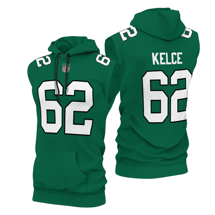 Jason Kelce Philadelphia Eagles Kelly Green Sleeveless Hoodie - All Stitched