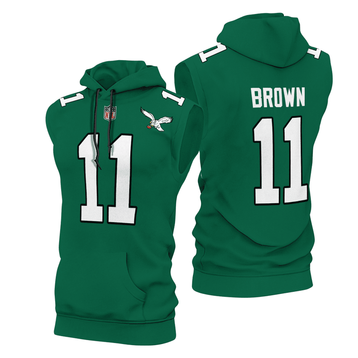 A.J. Brown Philadelphia Eagles Kelly Green Sleeveless Hoodie - All Stitched
