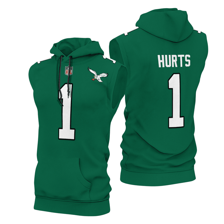 Jalen Hurts Philadelphia Eagles Kelly Green Sleeveless Hoodie - All Stitched