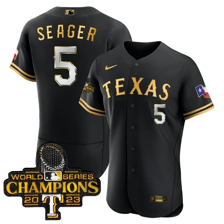 Corey Seager Texas Rangers 2023 World Series Champions Black Gold Jersey - All Stitched