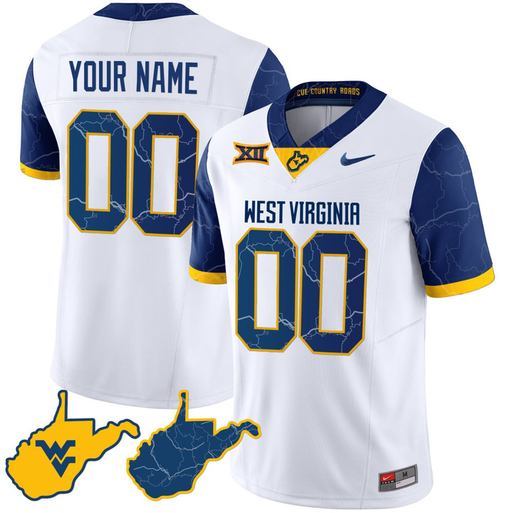 West Virginia Mountaineers WVU Country Roads White Custom Jersey - All Stitched