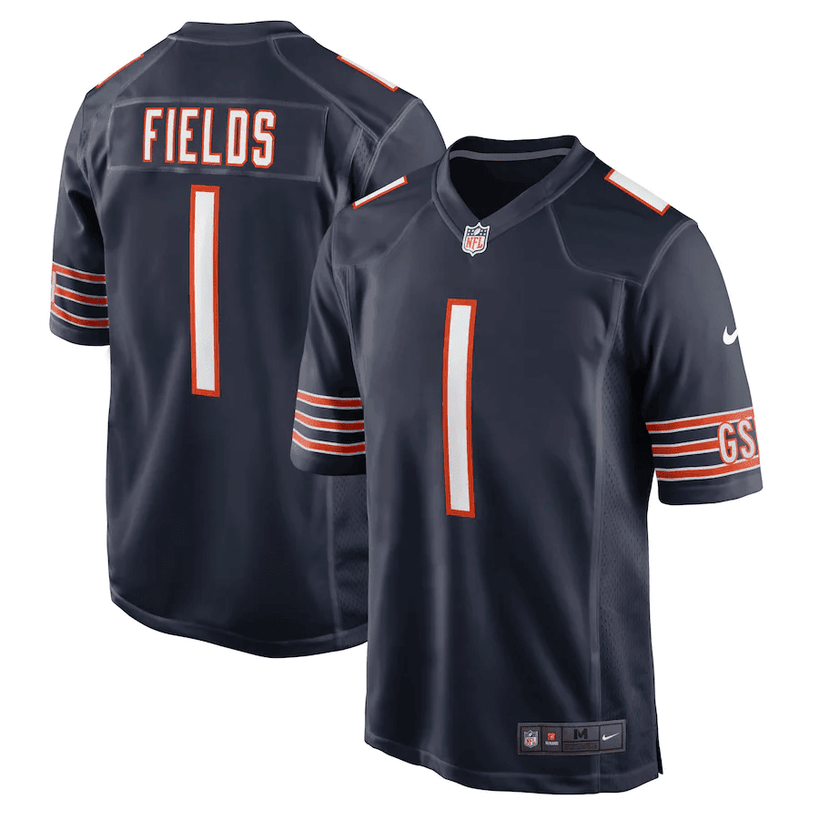Justin Fields Chicago Bears GSH Navy Game Jersey - All Stitched