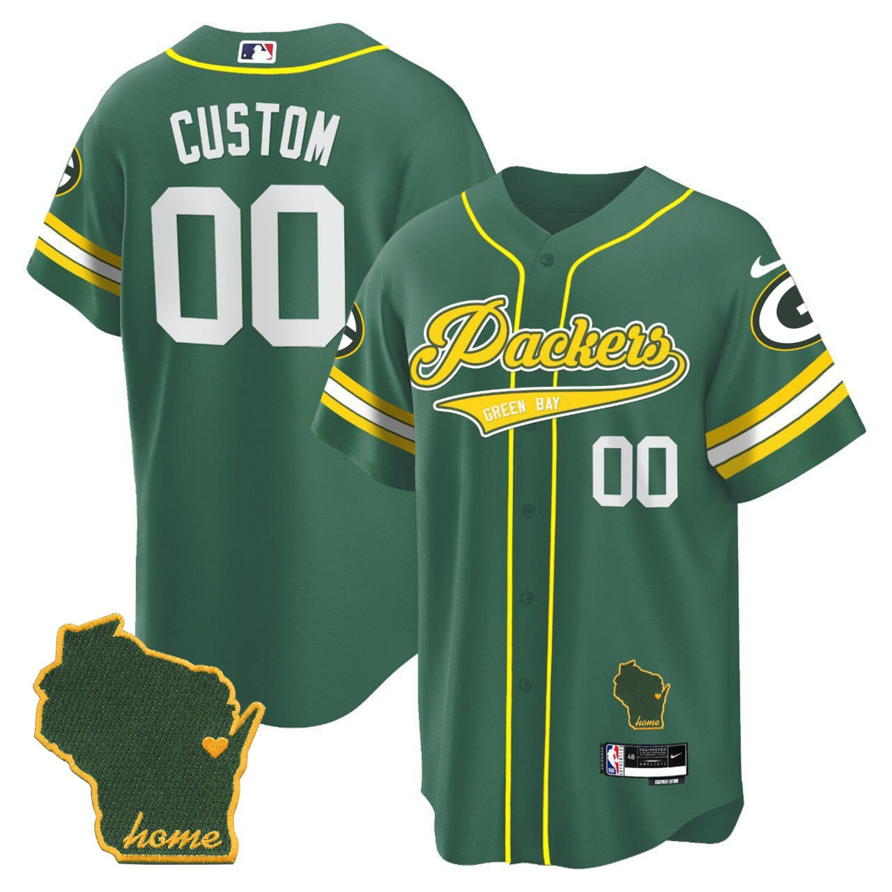 Green Bay Packers Baseball Custom Jersey - All Stitched