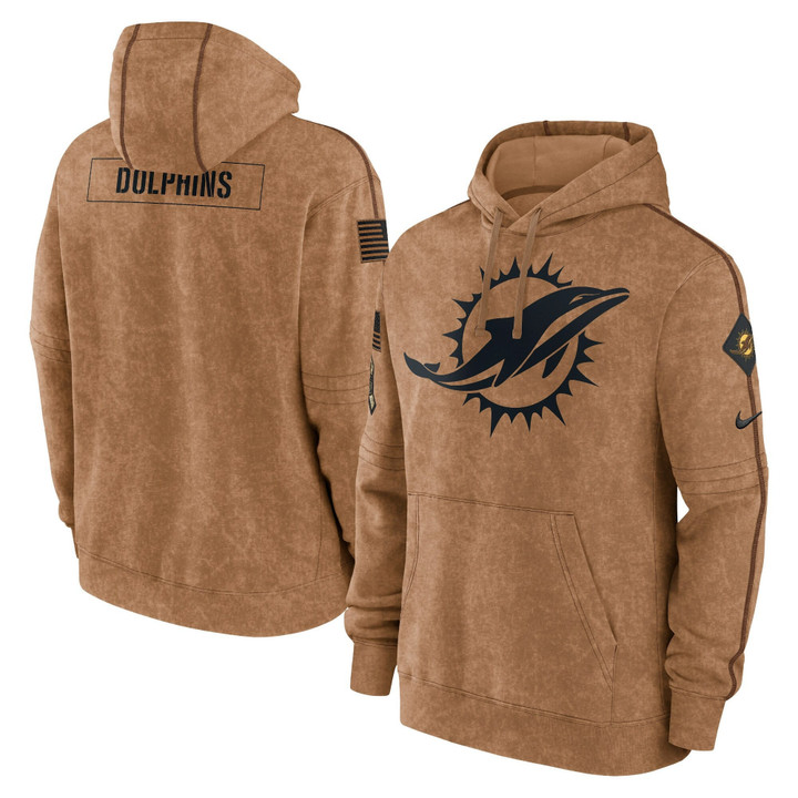Miami Dolphins 2023 Salute To Service Brown Hoodie - Printed