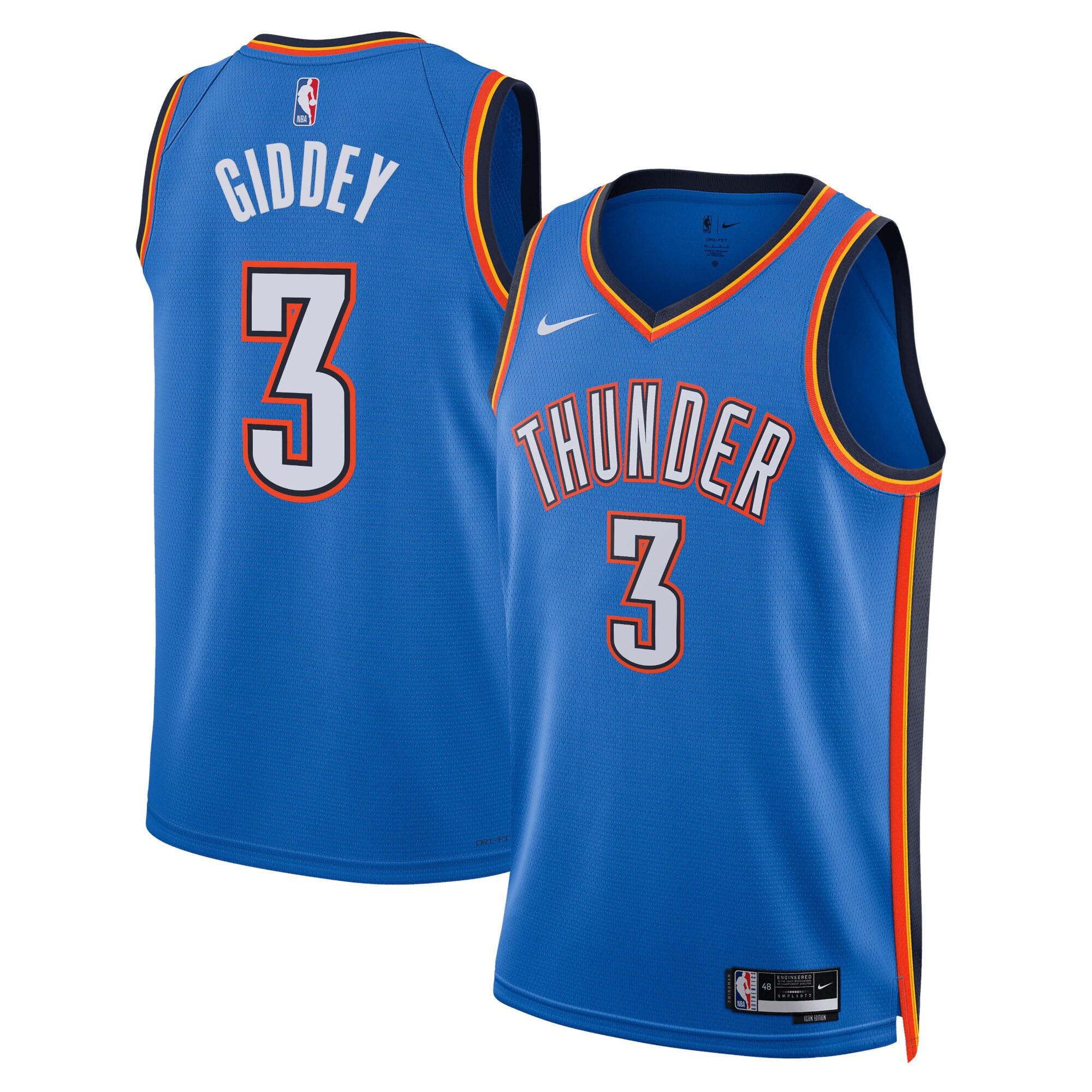 Josh Giddey Oklahoma City Thunder Icon Edition Swingman Blue Jersey 22/23 - All Stitched