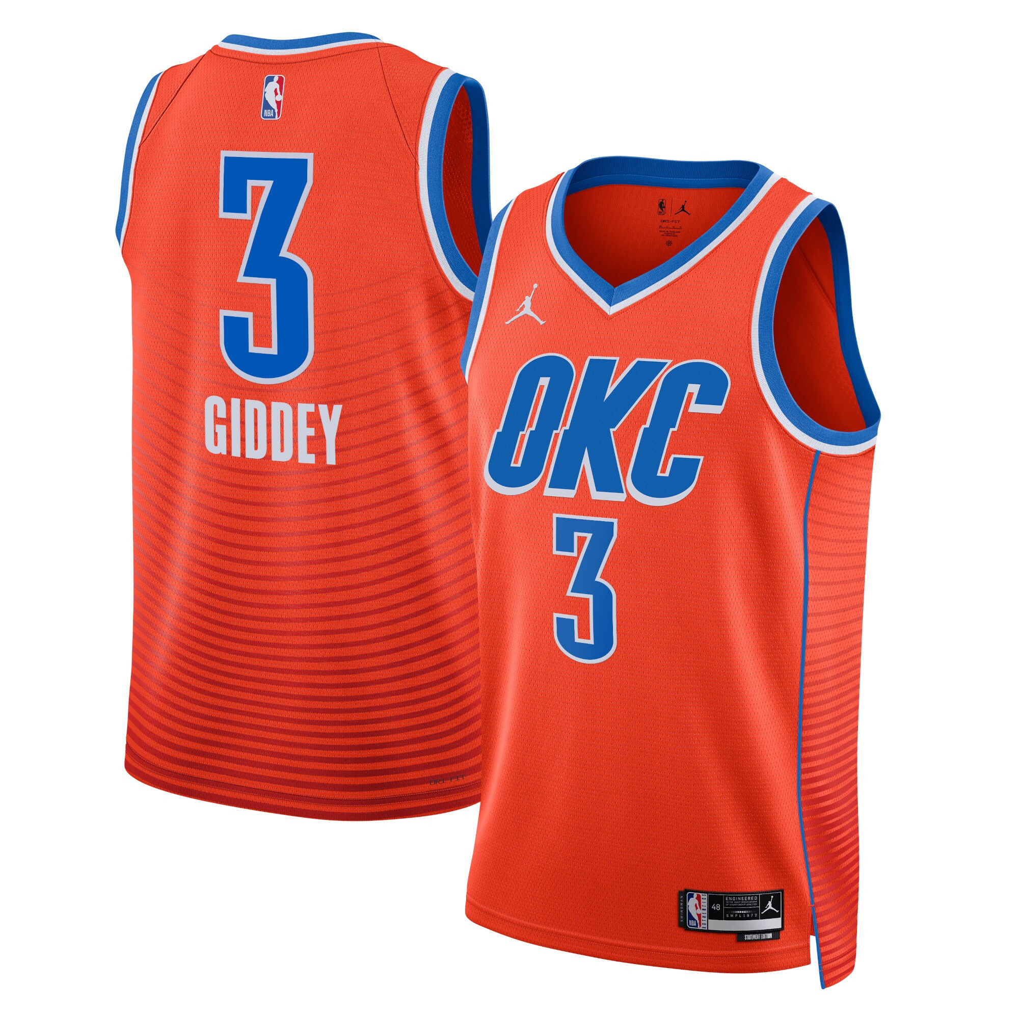 Josh Giddey Oklahoma City Thunder Edition Swingman Orange Jersey - All Stitched