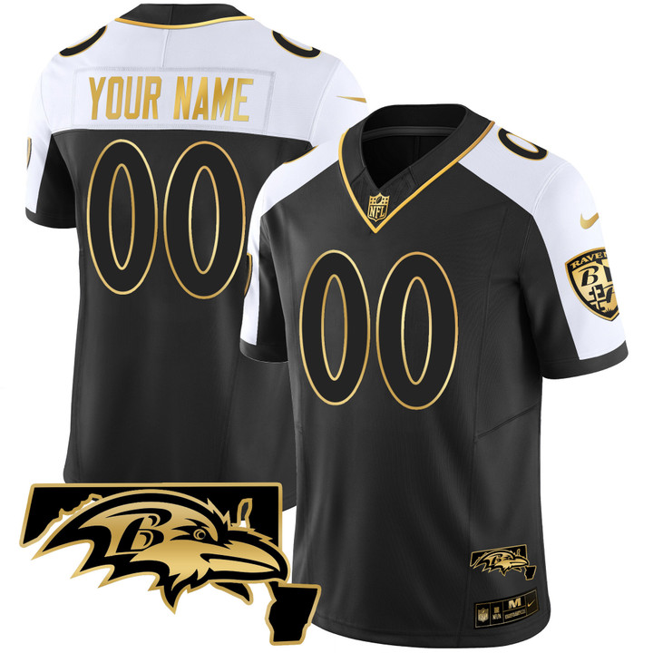 Ravens Maryland Patch Vapor Gold Custom Jersey - All Stitched