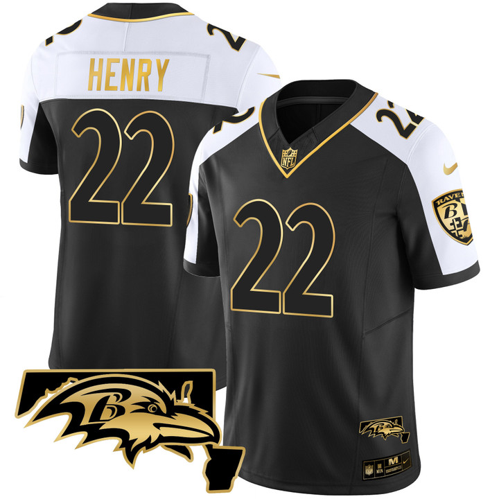 Derrick Henry Ravens Maryland Patch Vapor Gold Jersey - All Stitched